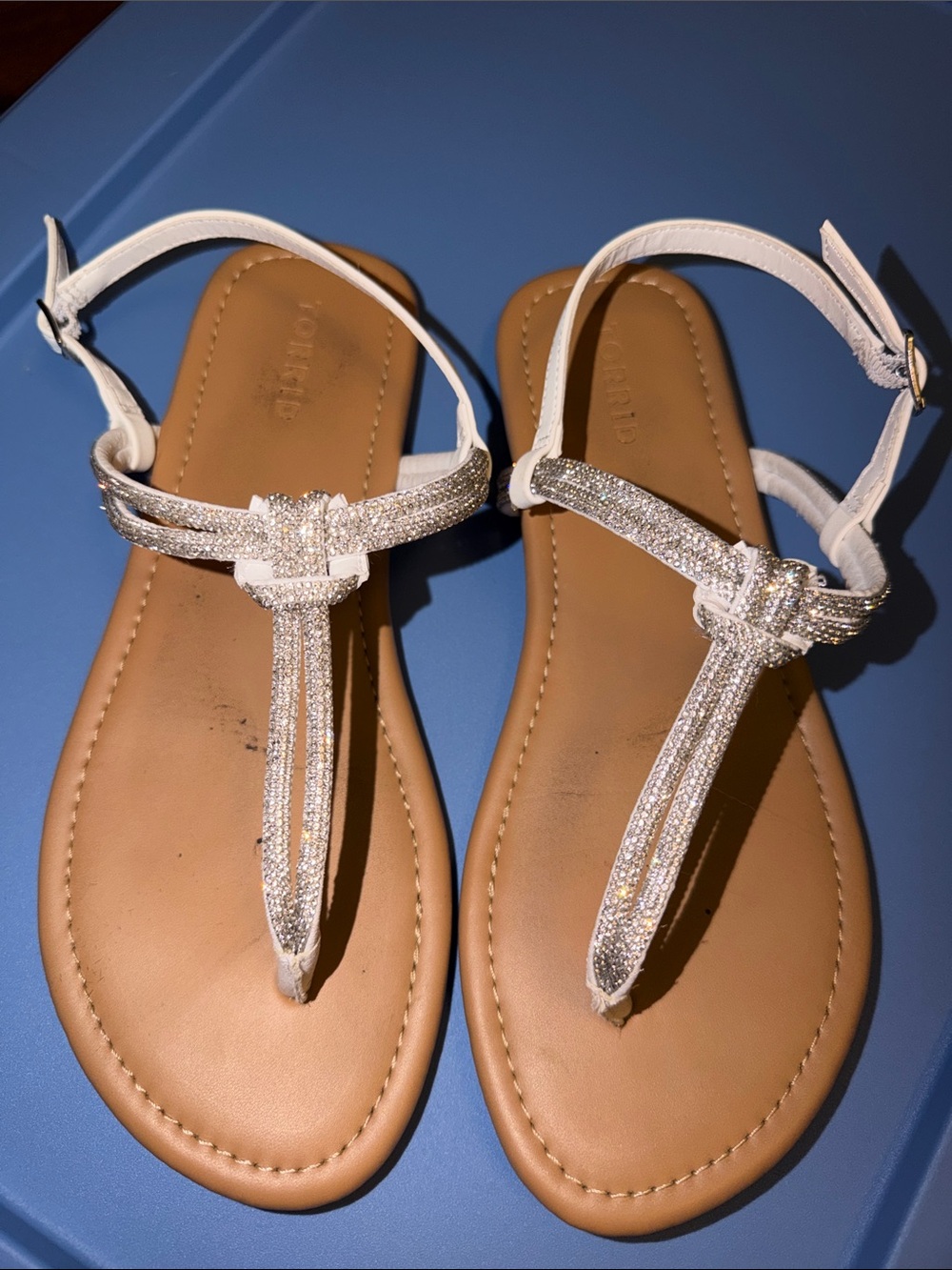 torrid White Rhinestone T-Strap Sandals